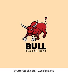 Vector Logo Illustration Bull Simple Mascot Style.