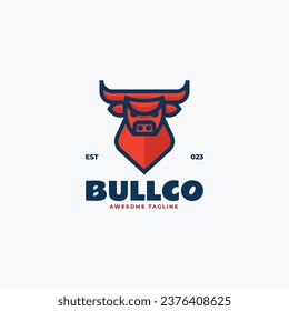 Vector Logo Illustration Bull Simple Mascot Style.