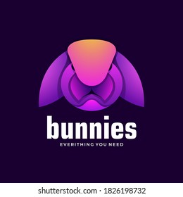 Logo Vector Ilustración Bunnies Estilo Colorido Gradiente.