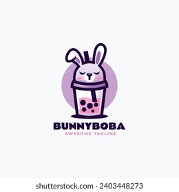 Vector Logo Illustration Bunny Boba Mascot Cartoon Style.
