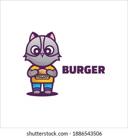 Vector Logo Illustration Burger Mascot Cartoon Style.