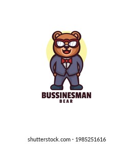 Vector Logo Illustration Businessman Bear Mascot Cartoon Style.