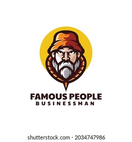 Vector Logo Illustration Businessman Simple Mascot Style.
