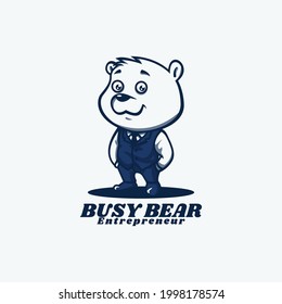 Vector Logo Illustration Busy Bear Mascot Cartoon Style.