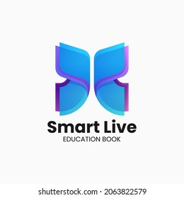 Vector Logo Illustration Butterfly Book Gradient Colorful Style.