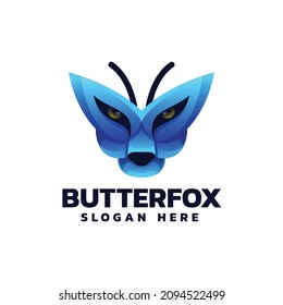 Vector Logo Illustration Butterfly Fox Gradient Colorful Style.