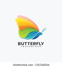 Vector Logo Illustration Butterfly Gradient Colorful Style.