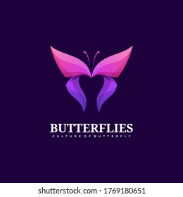 Vector Logo Illustration Butterfly Gradient Colorful Style.