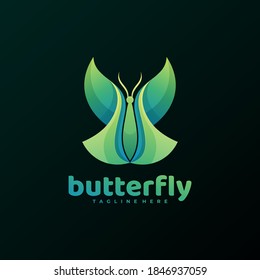 Logo Vector Ilustración Estilo de color degradado de mariposa.