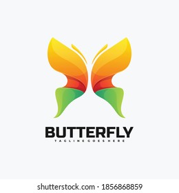 Logo Vector Ilustración Estilo de color degradado de mariposa.