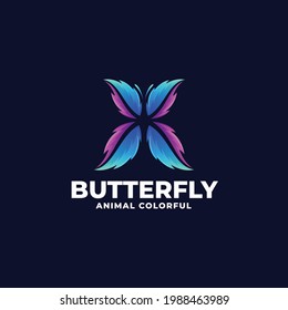 Vector Logo Illustration Butterfly Gradient Colorful Style.