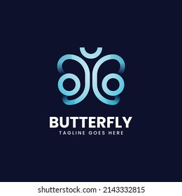 Vector Logo Illustration Butterfly Gradient Line Art Style.