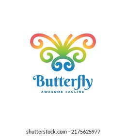 Logotipo vectorial Ilustración Estilo de arte de línea degradado de mariposa.