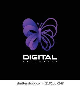 Vector Logo Illustration Butterfly Gradient Colorful Line Art Style.