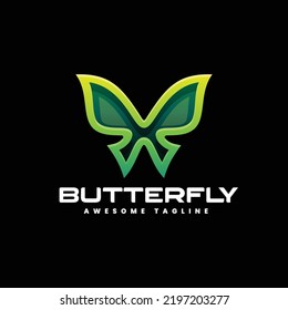 Vector Logo Illustration Butterfly Gradient Line Art Style.