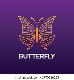 Vector Logo Illustration Butterfly Line Art Style.