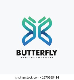 Vector Logo Illustration Butterfly Line Art Gradient Style.