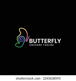 Vector Logo Illustration Butterfly Line Art Gradient Style.