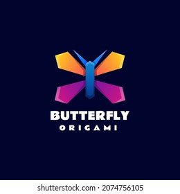 Vector Logo Illustration Butterfly Origami Gradient Colorful Style.