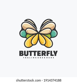 Vector Logo Illustration Butterfly Simple Mascot Style.