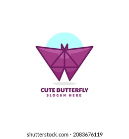 Vector Logo Illustration Butterfly Simple Mascot Style.