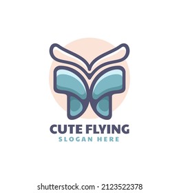 Vector Logo Illustration Butterfly Simple Mascot Style.