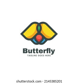 Vector Logo Illustration Butterfly Simple Mascot Style.