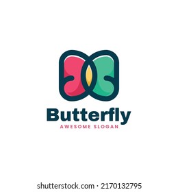 Vector Logo Illustration Butterfly Simple Mascot Style.