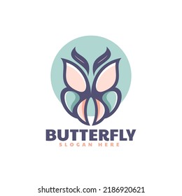 Vector Logo Illustration Butterfly Simple Mascot Style.