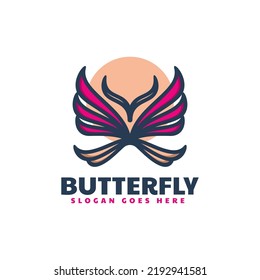 Vector Logo Illustration Butterfly Simple Mascot Style.