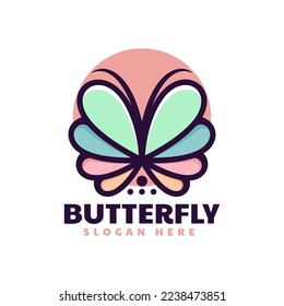 Vector Logo Illustration Butterfly Simple Mascot Style.