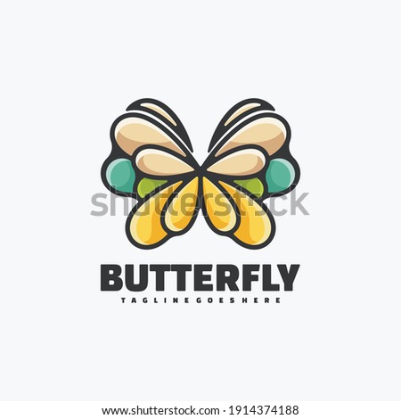 Vector Logo Illustration Butterfly Simple Mascot Style.
