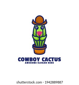Vector Logo Illustration Cactus Mascot Cartoon Style.