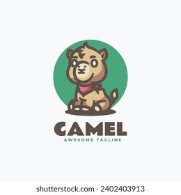 Vector Logo Illustration Camel Mascot Cartoon Style.