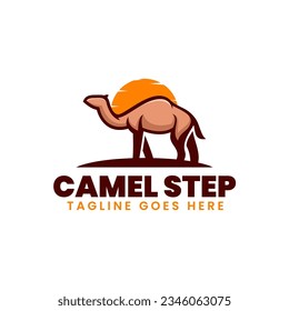 Vector Logo Illustration Camel Step Simple Mascot Style.