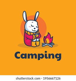 Vector Logo Illustration Camping Mascot Cartoon Style.