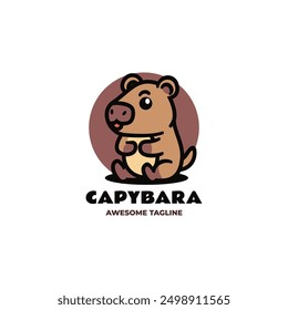 Vector Logo Illustration Capybara Mascot Cartoon Style.