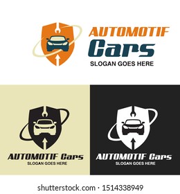 Vector logo illustration of car protection shield with different Background. Graphic icon symbol can be used for car repair shops and car sales