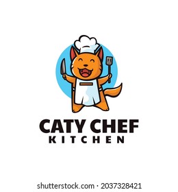 Vector Logo Illustration Cat Chef Mascot Cartoon Style.