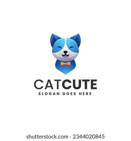 Vector Logo Illustration Cat Cute Gradient Colorful Style