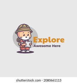 Vector Logo Illustration Cat Explorer Mascot Cartoon Style.