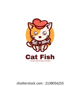 Vektorlogo Illustration Cat Fish Mascot Cartoon Stil.