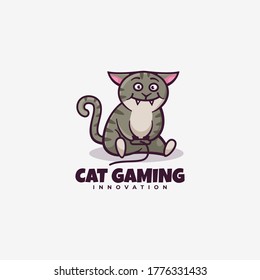 Logo Vector Ilustración Gaming Gato Sencillo Estilo Mascota.