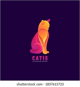 Vector Logo Illustration Cat Is Gradient Colorful Style.