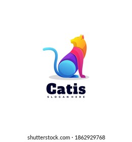 Vector Logo Illustration Cat Gradient Colorful Style.