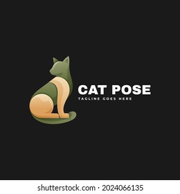Vector Logo Illustration Cat Gradient Colorful Style.
