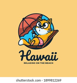 Vector Logo Illustration Cat Hawaii Simple Mascot Style.