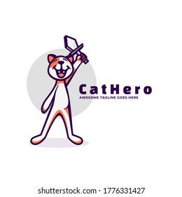 Vector Logo Illustration Cat Hero Simple Mascot Style.