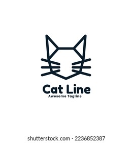 Vector Logo Illustration Cat Line Art Style.