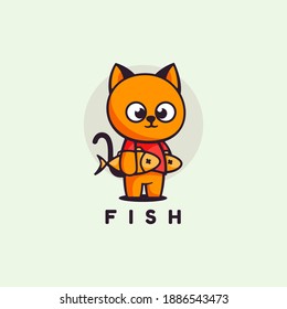 Vector Logo Illustration Cat Mascot Cartoon Style.